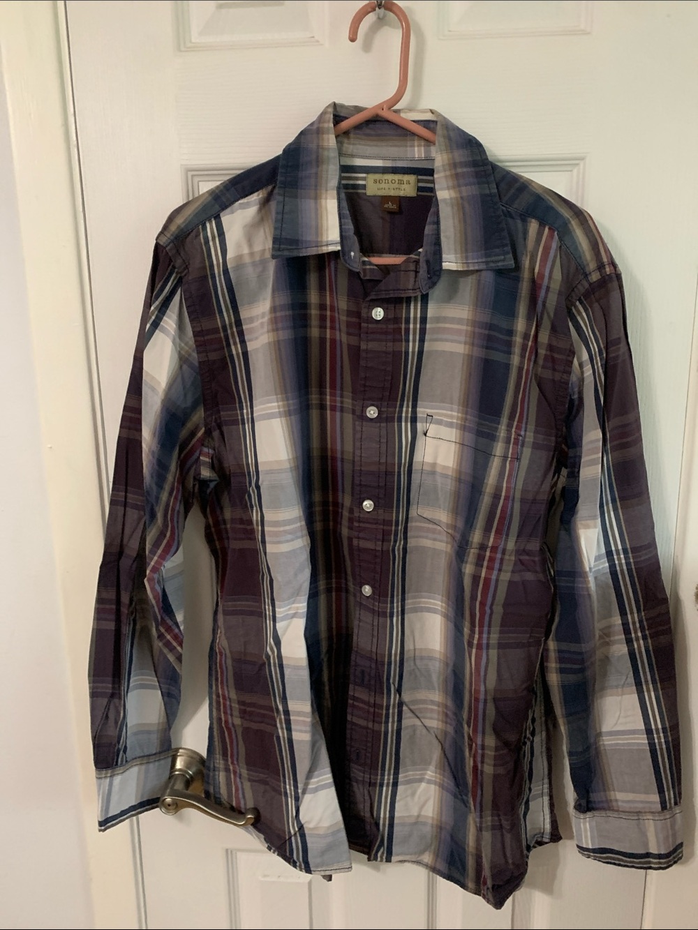 Sonoma Men's Plaid Button-Down Shirt in Blue and Purple Tones